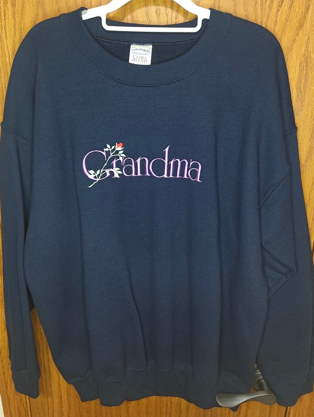 Women's Active Wear Navy Blue Grandma Embroidered Sweatshirt, Size L